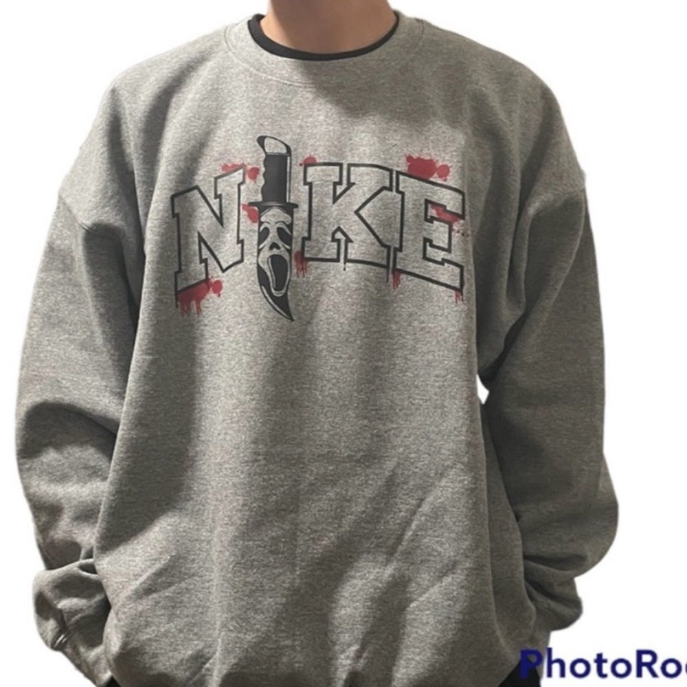 Ghostface/scream halloween nike grey crewneck